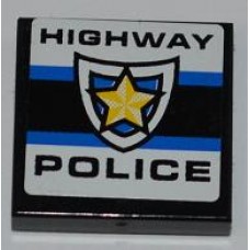 Part 3068bpb0454 Black Tile 2 x 2 with 'HIGHWAY POLICE' and Police Yellow Star Badge Pattern (Sticker) - Set 8197 